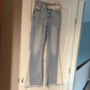 Flying Monkey Light Blue Flare Jeans with Frayed Hem